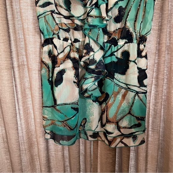 Mushka by Sienna Rose Inc Turquoise Abstract Pattern Ruffled Blouse Size Medium - Picture 6 of 15